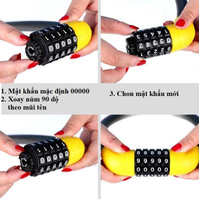 Combo Khóa xe đạp 5 số vàng + Đèn pha siêu sáng + Đồng hồ xe đạp không dây + Đèn led hậu