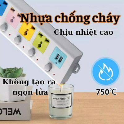Ổ Cắm Điện Đa Năng Kết Hợp Ổ Cắm USB Chất Lượng Cao 4 Lỗ 3 Chấu Kéo Dài 1.8m Có Công Tắc Tải 2500W Nắp Chống Giật Chống Cháy Tiện Dụng An Toàn Chống Cháy Nổ