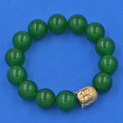 Vòng đeo tay Thạch Anh Xanh Lá 14 ly cẩn hạt Phật A Di Đà inox vàng VTAXLNLV14 - hợp mệnh Hỏa, mệnh Mộc