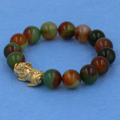 Chuỗi đeo tay thạch anh xanh nâu 12 ly - cẩn Tỳ Hưu inox vàng VTAXNTHV12 - hợp mệnh Mộc, mệnh Hỏa