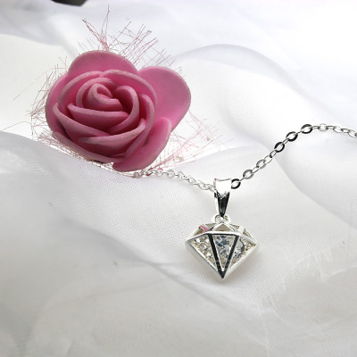 Dây Và Mặt Dây Chuyền Nữ Hình Khối Kim Cương Trắng BẠC HIỂU MINH DMD424