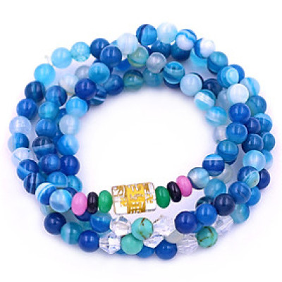 Vòng chuỗi 108 hạt mã não xanh biển sọc charm lục tự chân ngôn - hạt 8 ly ( size lớn ), vòng chuỗi niệm Phật, vòng chuỗi đeo tay