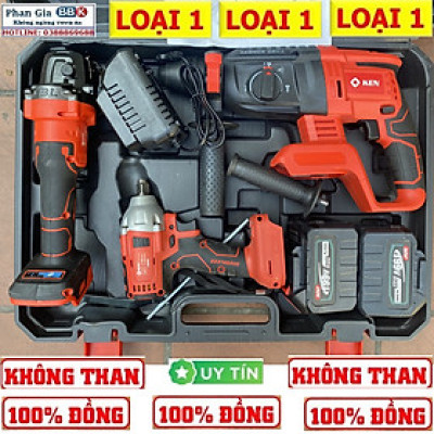 Bộ Combo 3 Trong 1 Gồm Máy Siết Bulong, Máy Mài Cầm Tay Và Máy Khoan Đục Bê Tông Dùng Pin 199V, 2 Pin 15 Cell (Bảo Hành 1 Năm)