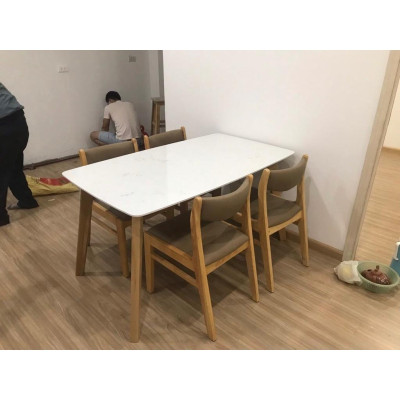 Bộ bàn ăn benla mặt đá 1m4 + 4 ghế benla màu tự nhiên  Thương hiệu Nội Thất Bình Long 