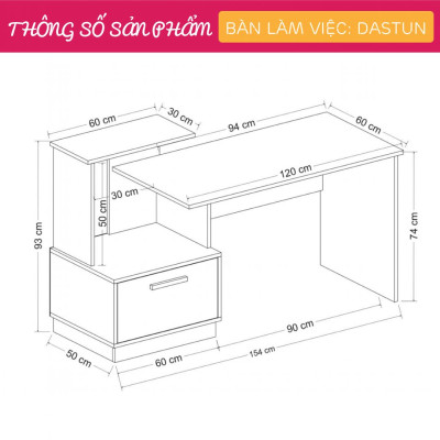 Bàn làm việc cá nhân liền kệ giá sách tiện dụng SMLIFE Dastun