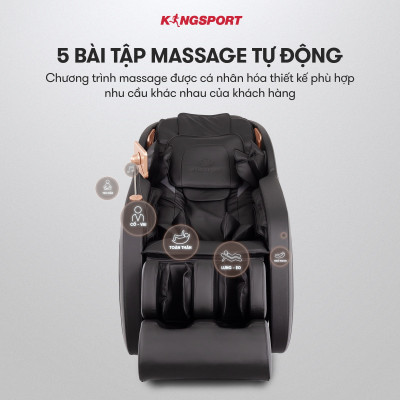 Ghế massage KINGSPORT Standard G4 con lăn di chuyển cổ vai, thiết kế hiện đại 2024, túi khí massage tay dài