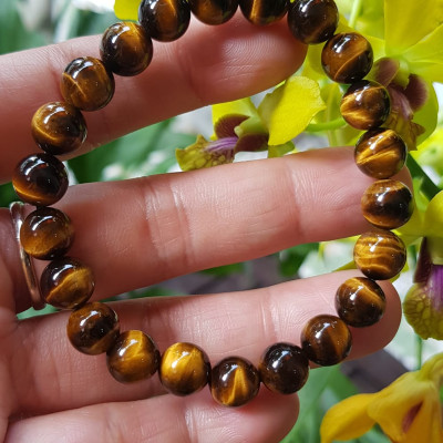 Vòng tay phong thuỷ may mắn nữ đá mắt hổ tự nhiên vàng nâu bóng mượt đẹp Size nữ vòng hạt 8mm Vòng hợp nữ mệnh kim mệnh thổ mệnh Thủy đeo tay đẹp ạ 