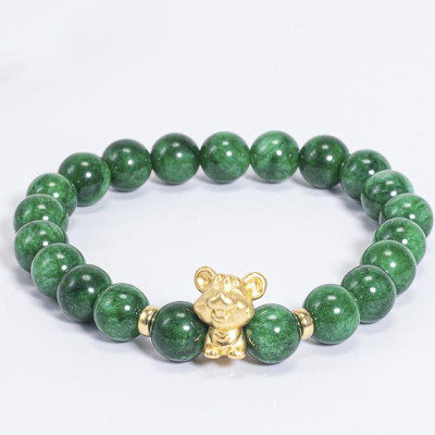 Vòng Tay Phong Thủy Nữ Đá Cẩm Thạch Sơn Thủy Phối Charm Tuổi Tý Bạc Mạ Vàng 24K (8mm) Mệnh Mộc, Hỏa Ngọc Quý Gemstones