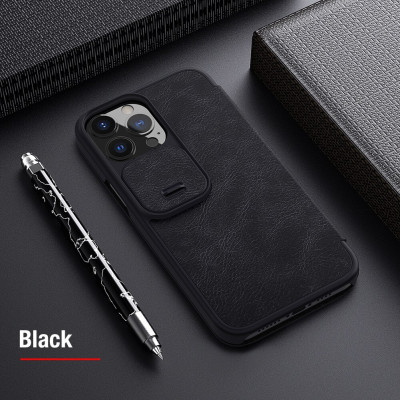 Bao Da Cao Cấp Da Thật Dành cho iPhone 13 Pro Max Chính Hãng Nillkin Qin  Có Ngăn Đựng Thẻ - Hàng Chính Hãng