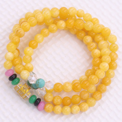 Vòng chuỗi 108 hạt đá ngọc tủy vàng charm lục tự chân ngôn - hạt 8 ly ( size lớn ), vòng chuỗi niệm Phật, vòng chuỗi đeo tay