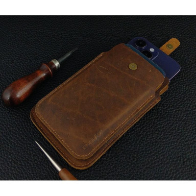 Bao da để 2 điện thoại cho Iphone 12 pro max, 13 pro max, 14 pro max da bò thật