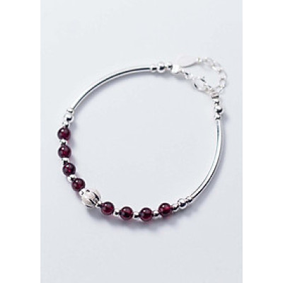 Vòng tay bạc đá Garnet phối bi họa tiết mệnh hỏa, thổ - Ngọc Quý Gemstones