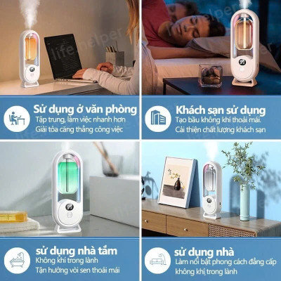 Bộ Máy Xịt Thơm Phòng Tự Động 5 Chế Độ (Gồm Máy & 01 Lõi Tinh Dầu) Máy Khuyếch Tán Tinh Dầu Decor Phòng Ngủ 