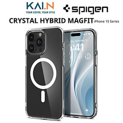Ốp Lưng Spigen Hỗ Trợ Sạc Từ Tính (MAG.SAFE) Dành Cho iPhone 15 Pro Max / iPhone 15 Pro, SPIGEN CRYSTAL HYBRID MAGFIT - HÀNG CHÍNH HÃNG