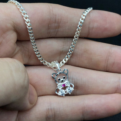 Dây Chuyền, Vòng Cổ Trẻ Em Bạc Ta Hình Mặt Gấu Xinh Chính Hãng Bạc Hiểu Minh DTE071