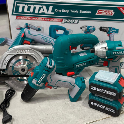 BỘ COMBO 4 MÁY GỒM CƯA ĐĨA TRÒN , CƯA LỌNG , SIẾT VÍT VÀ KHOAN DÙNG PIN LITHIUM 20V (2 pin 4Ah và 1 sạc) TOTAL TCKLI20104 - HÀNG CHÍNH HÃNG