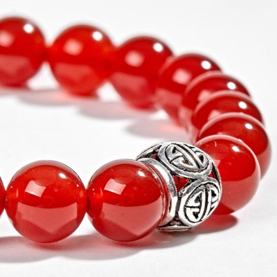 Vòng Đá mã não đỏ Đỏ Thiên Nhiên Phối Charm  bạc (8mm) Ngọc Quý Gemstones