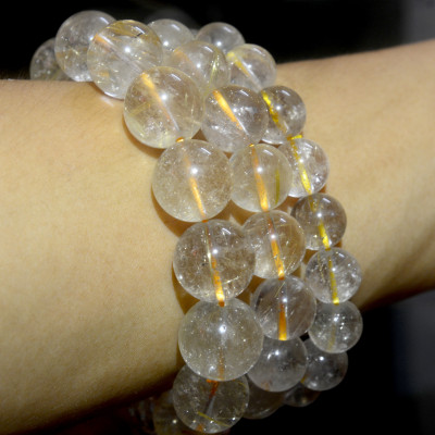 Vòng tay chuỗi đá thạch anh tóc trắng-nhiều cỡ ly