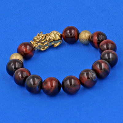 Vòng tay chuỗi hạt đá mắt hổ đỏ đen 12 ly cẩn tỳ hưu TH83