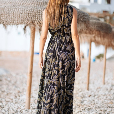 Maxi Hoa Phối Ren Kết Ánh Bạc Cotton Isla Bonita