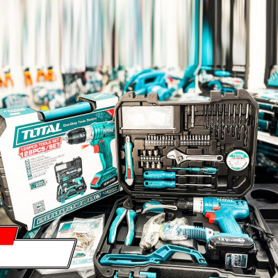 BỘ 128 MÓN BAO GỒM MÁY KHOAN DÙNG PIN 12V (1 PIN 1.5AH VÀ 1 SẠC) TOTAL THKTHP11282 - HÀNG CHÍNH HÃNG