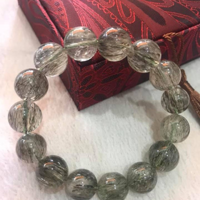 VÒNG NAM VIP 14,5LY  ĐÁ THẠCH ANH TÓC XANH TRONG THẲNG MƯỢT SANG ĐẲNG CẤP  HỢP CÁC ANH MỆNH MỘC HỎA THỦY