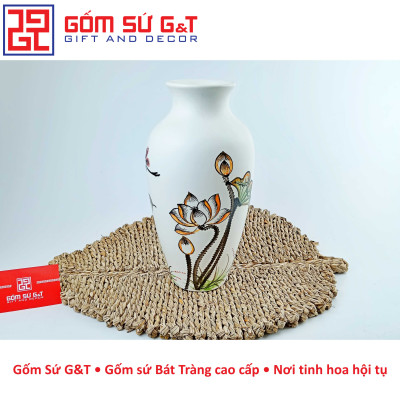 Lọ hoa dáng đùi dế vẽ sen chuồn Gốm Sứ G&T