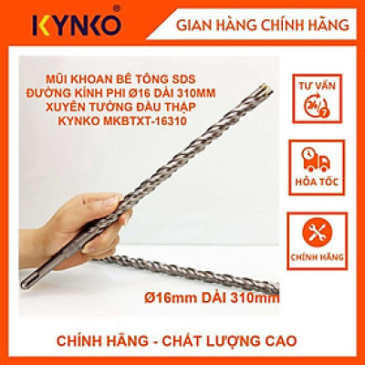MŨI KHOAN BÊ TÔNG SDS ĐƯỜNG KÍNH PHI Ø 16 DÀI 310MM XUYÊN TƯỜNG ĐẦU THẬP KYNKO MKBTXT- 16310