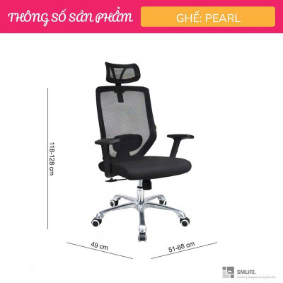 Ghế xoay nhân viên bọc lưới có tựa đầu SMLIFE Pearl
