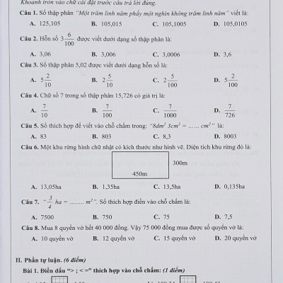 Sách - Đề kiểm tra Toán 5 học kì I + II