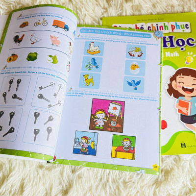 Sách- Cùng bé Chinh Phục Toán Học phiên bản mới 100 trang dành cho bé  4-6 tuổi (Song ngữ Việt Anh)