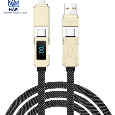 Cáp sạc hàng chính hãng WiWU 4 trong 1 Titan Wi-C039: Công suất 100W, cáp dẹt bọc dù, đầu hợp kim siêu bền