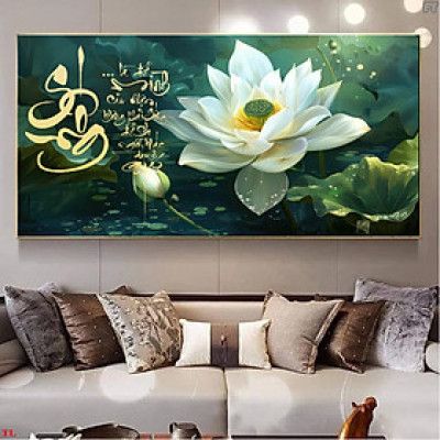 (HCM)Tranh treo tường hoa sen chữ thư Pháp "Sống" (tặng kèm đinh treo)