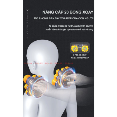 ￼Gối Massage Cổ Vai Gáy, lưng Hồng Ngoại 20 Bi Cao Cấp -Chính Hãng