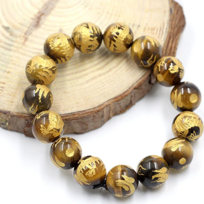 Vòng Tay Đá Mắt Hổ Vàng Chạm Rồng 12MM