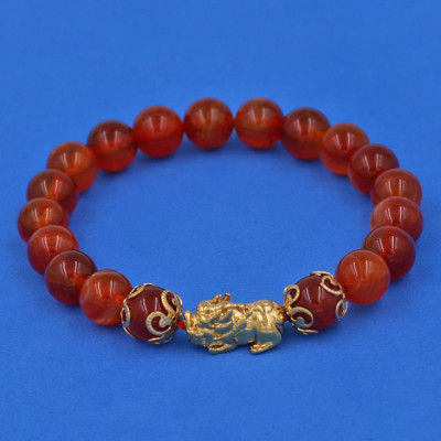 Vòng đeo tay đá Vân Rồng Đỏ 8 ly - cẩn Tỳ Hưu Phong Thủy inox vàng VVROTHHKV8 - hợp mệnh Hỏa, mệnh Thổ