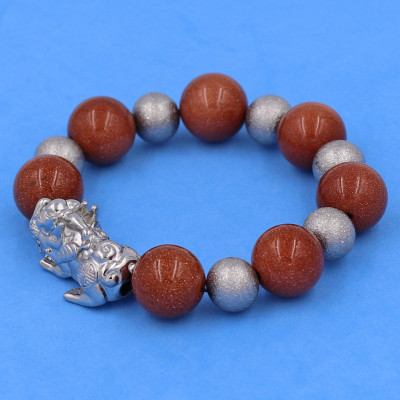 Vòng chuỗi đeo tay đá kim sa 14 ly ( size lớn ) charm tỳ hưu và bi inox, vòng tay chuỗi hạt