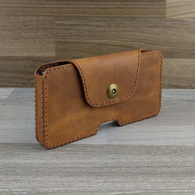 Bao Da Đeo Lưng dành cho iphone 11 Dạng Hộp Da Sáp Nâu Bò