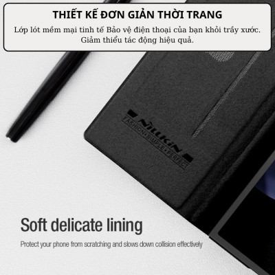 Case bao da chống sốc cho Samsung Galaxy Z Fold 6 trang bị nắp bảo vệ Camera và ngăn đựng S-Pen và khe nhét thẻ card hiệu Nillkin Qin Pro (chất liệu da cao cấp, thiết kế thời trang cá tính) - Hàng nhập khẩu