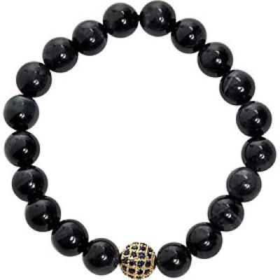 Vòng Tay Đá Mắt Hổ Xanh Đen Mix Charm Vàng Xi Ngọc Quý Gemstones VT49