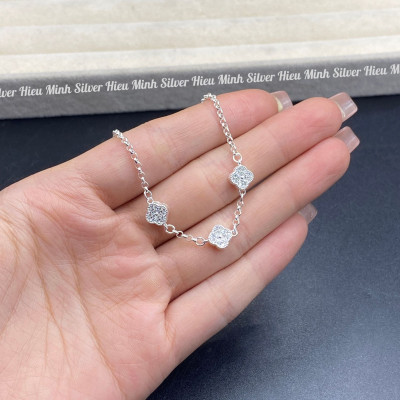 Lắc Tay Nữ Bạc Ta Cỏ Bốn Lá Đá Trắng BẠC HIỂU MINH LTU647 