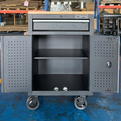 Tủ dụng cụ CSPS 61cm - 01 hộc kéo màu đen bánh xe ván gỗ (tay cầm trắng)