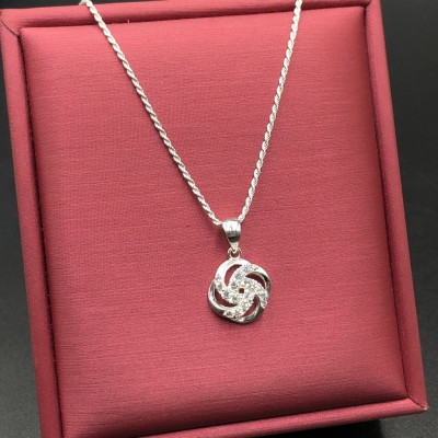 Dây Chuyền Vòng Cổ Nữ Bạc 925 Dây Xoắn Kép Mặt Hoa Đính Đá BẠC HIỂU MINH DMD483