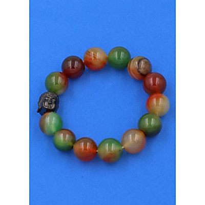 Vòng đeo tay Thạch Anh Xanh Nâu 14 ly cẩn hạt Phật A Di Đà inox đen VTAXNNLE14