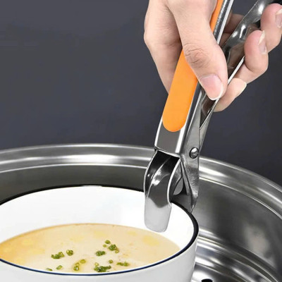 Dụng cụ kẹp gắp đồ nóng inox 304 với mút silicon chống trơn trượt MÀU CAM