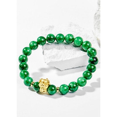 Vòng Tay Phong Thủy Nữ Đá Cẩm Thạch Sơn Thủy Phối Charm Tuổi Tuất Bạc Mạ Vàng 24K (8mm) Mệnh Mộc, Hỏa Ngọc Quý Gemstones