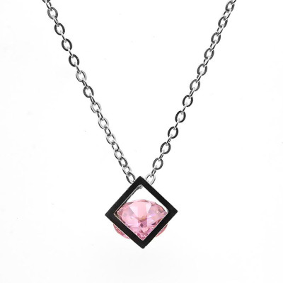 Dây Và Mặt Dây Chuyền Bạc Hiểu Minh DMD356H khối lập phương đá hồng