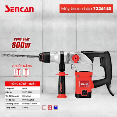 MÁY KHOAN BÚA 2 CHỨC NĂNG 800W 722618S SENCAN - HÀNG CHÍNH HÃNG