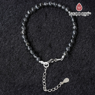 Vòng thạch anh tóc đen hạt mini khóa bạc mệnh thủy, mộc - Ngọc Quý Gemstones