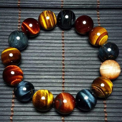 Vòng Tay Chuỗi Hạt Opal Mắt Hổ Ba Màu Tự Nhiên 12MM